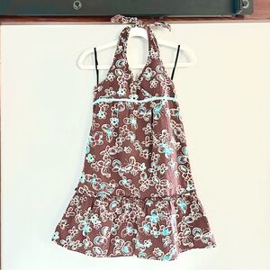 Zoe Girl Brown & Turquoise Floral Halter Dress | Girls 6X | Y2K